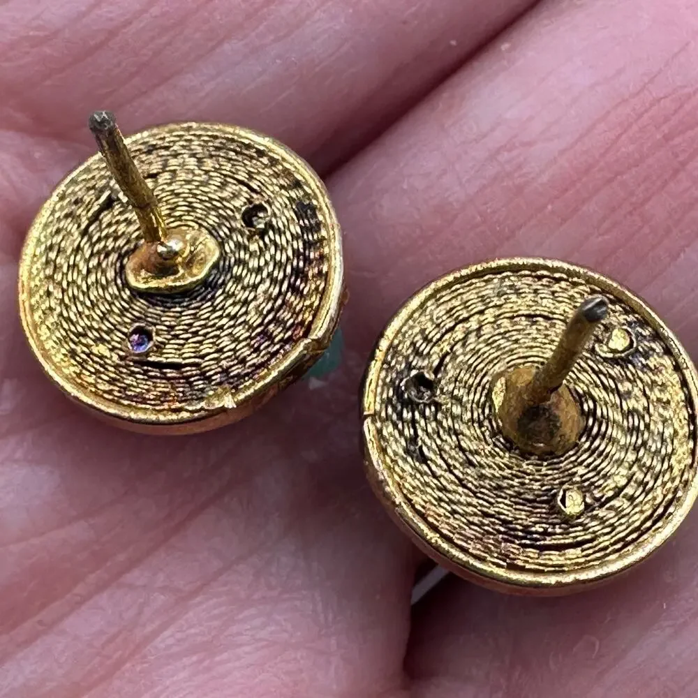 Asian Inspired Green Stone Nugget Pierced Stud Earring Unique Pierced Jewelry